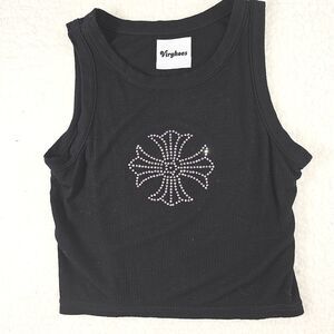 Virghoes Biker Cross Tank Blingy Tee Black Size Small